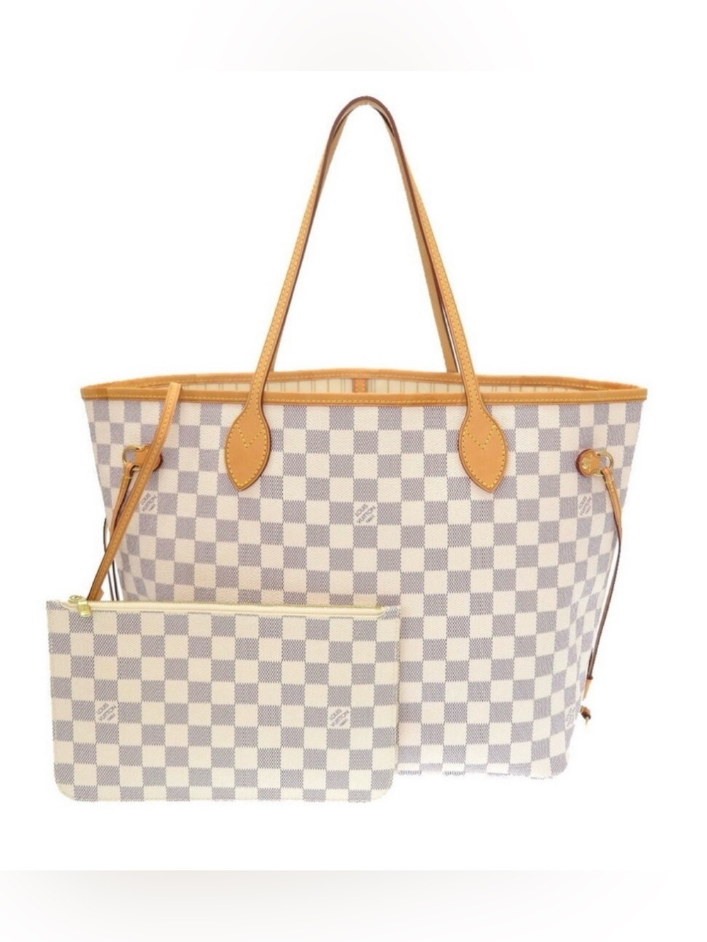 NWOT-Louis Vuitton Azure Beige and White Checkered Tote with Pouch